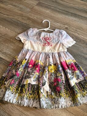 Girls Floral Pastel Short-Sleeve Dress with Embroidered Monogram s 18m